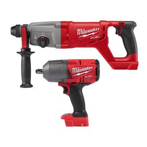 M18 FUEL 18-Volt Lithium-Ion Brushless Cordless 1 in. SDS-Plus D-Handle Rotary Hammer with 1/2 in. Impact Wrench(2-Tool)