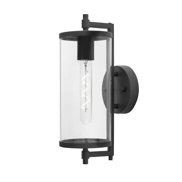 Hampton Bay Lurelane 14 in. Modern 1-Light Matte Black Hardwired Cylinder Outdoor Wall Light Lantern Sconce with No Bulb Included