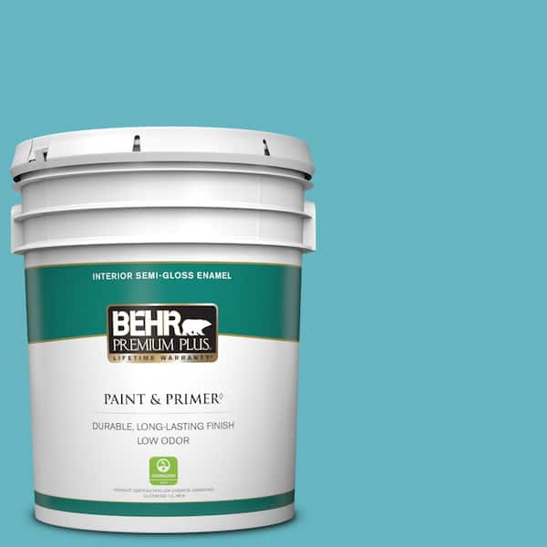 BEHR PREMIUM PLUS 5 gal. #520D-5 Tropical Tide Semi-Gloss Enamel Low Odor Interior Paint & Primer