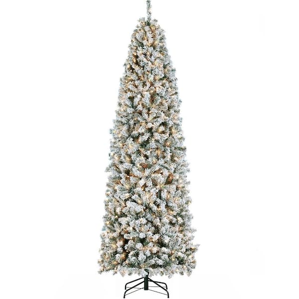 9 ft. PreLit Pencil Artificial Christmas Tree Holiday Decoration with Warm White Lights and Stand