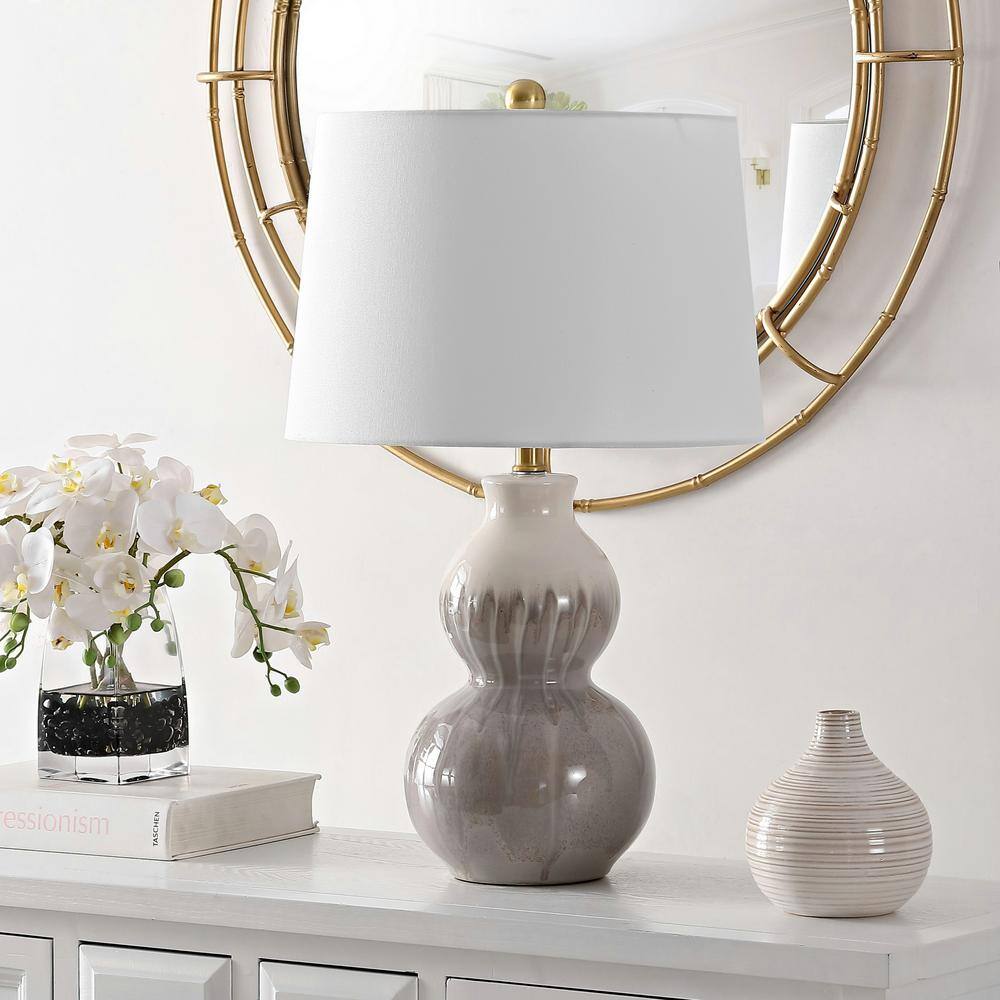 Kenzo Ivory and Gray Ceramic Double Gourd Table Lamp