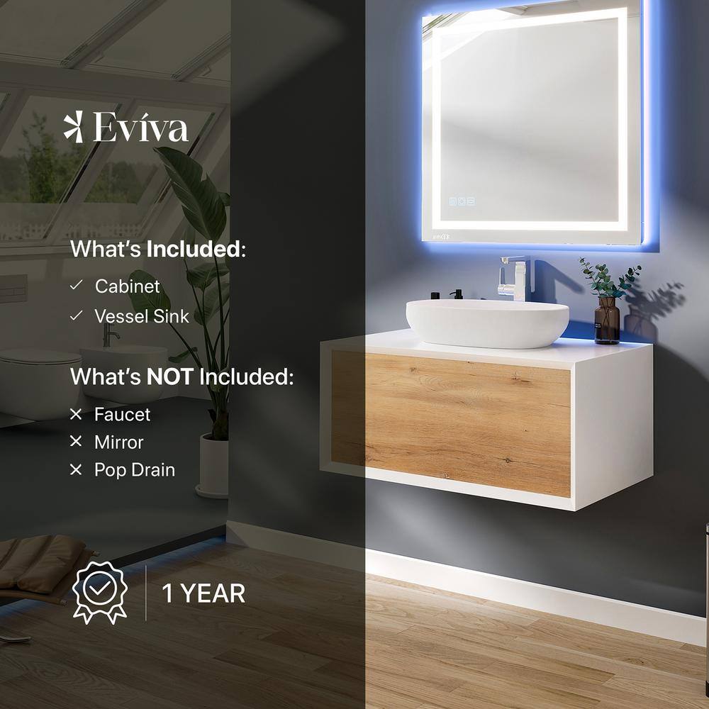 Santa Monica 36" White Oak Wall-Mount Vanity with Vessel Sink