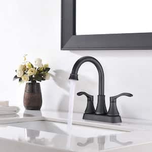 4 in. Centerset 2-Handle High Arc Bathroom Faucet with Drain Kit Included in Matte Black