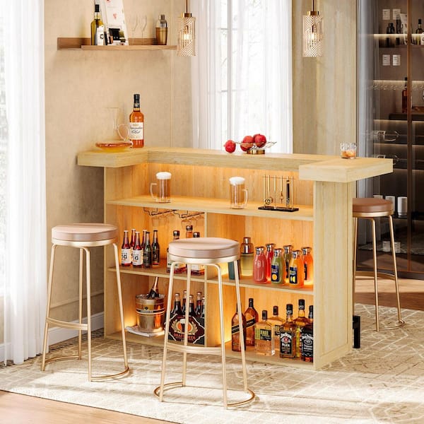 BYBLIGHT Kearsten Wooden Bar Table with 5 Muti-Bottle Complements