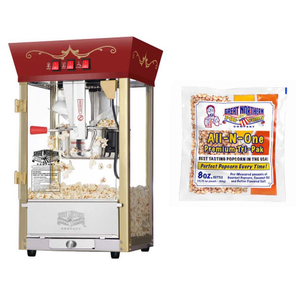 toelage hardwerkend ontspannen GREAT NORTHERN 8 oz. Red Matinee Countertop Popcorn Machine with 5 Popcorn  Packs 83-DT6025 - The Home Depot