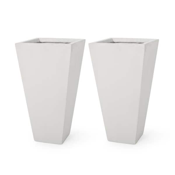 Noble House Bailor 24.75 in. Matte White Concrete Lightweight Planters (Set of 2)