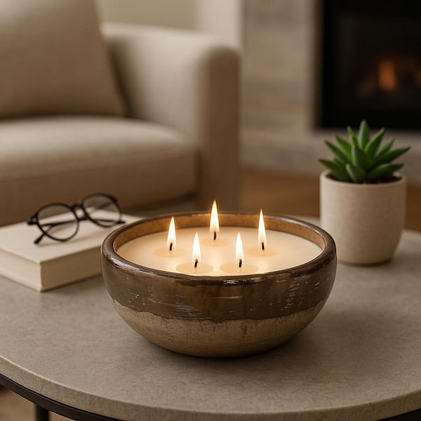 12 in. x 5 in. Gray Fresh Pine Bowl Terracotta Candle 57 oz.