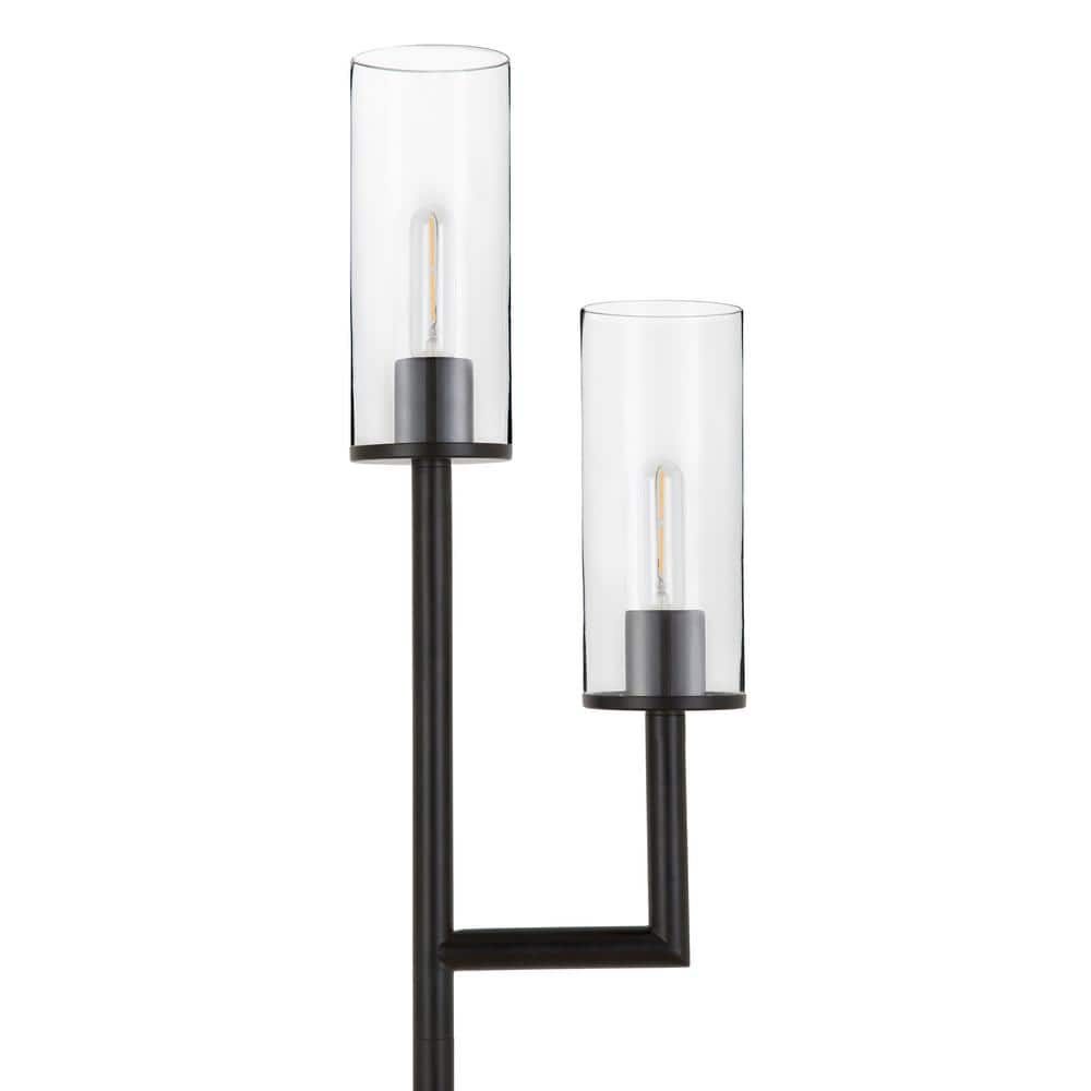 Basso Brushed Bronze Torchiere Floor Lamp with Clear Glass Shade