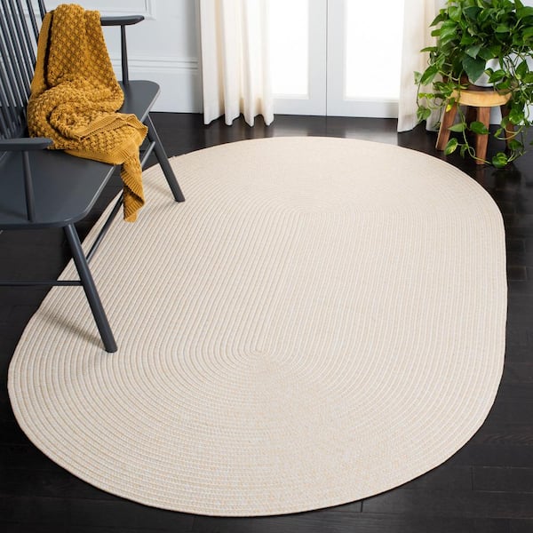 Braided Ivory/Beige 9 ft. x 12 ft. Machine Washable Solid Color Gradient Oval Area Rug