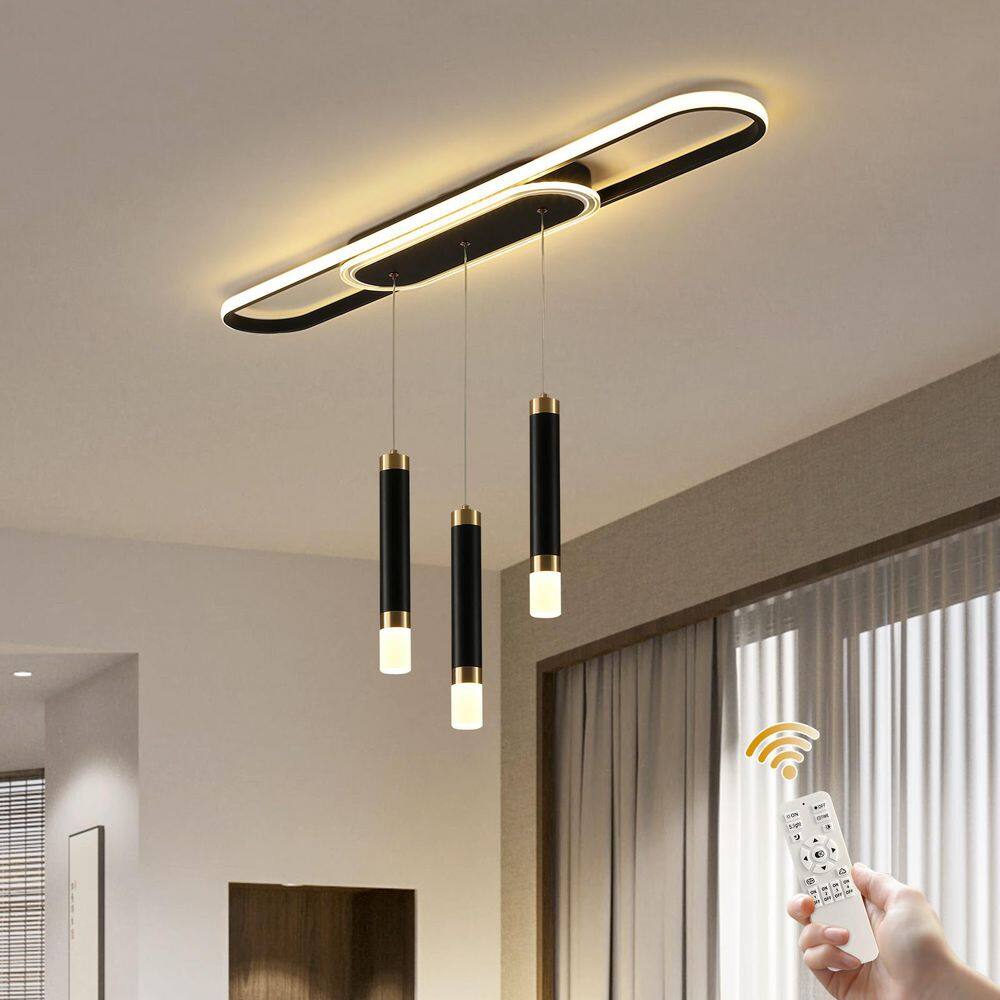 3-Light Dimmable Integrated LED Black Kitchen Island Chandelier with Remote Included for Dining Room Bedroom Living Room price history on PriceWatchPro