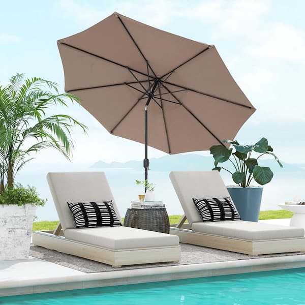10 ft. 8 Ribs Steel Tilt Patio Umbrella in Tan