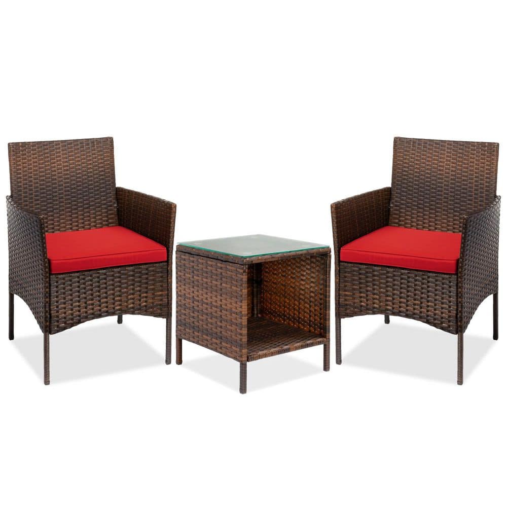 Ruby Red Cushioned Steel Wicker Outdoor Bistro Set