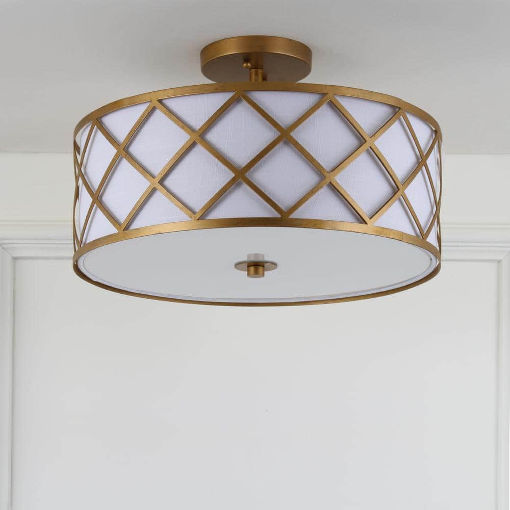 Elizabeth 16.75" Gold and White LED Drum Flush Mount Light