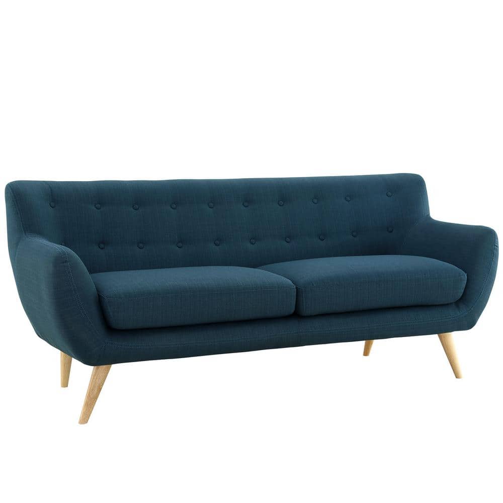 Azure Tufted Fabric Sofa with Wood Legs
