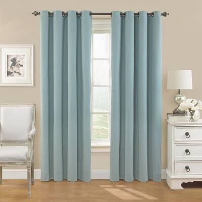 Eclipse Smokey Blue Thermal Grommet Blackout Curtain - 52 in. W x 63 in ...