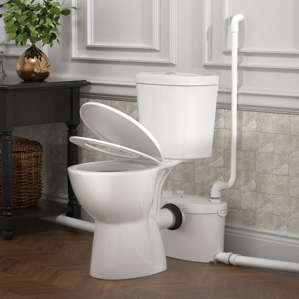 2-Piece 19 in. Round High Toilet, with 1.0 HP Macerator Pump, Suitable for Basement, Dual Flush 0.8/1.28 GPF in White