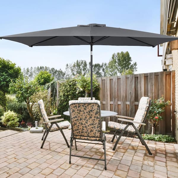 Sonkuki 10 ft. x 6.5 ft. Rectangle Outdoor Patio Umbrella Market Table Umbrella with Push Button Tilt and Crank in Anthracite