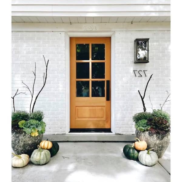50 in. x 80 in. Farmhouse 3/4 Lite Clear Glass Red Chestnut Stain Left-Hand/Inswing Hemlock Prehung Front Door w/ RSL