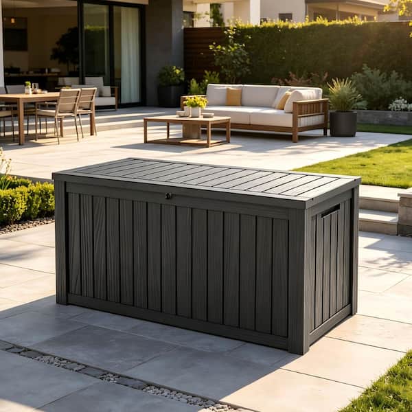 150 Gal. Waterproof Outdoor Resin Storage Deck Box, Large Lockable Capacity, Versatile Deck Storage Bench
