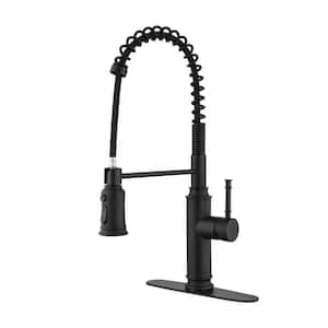 Commercial-Style Spring Neck Single Handle Pull Down Sprayer Kitchen Faucet with Difunctional Sprayer in Matt Black
