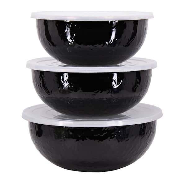 Golden Rabbit Solid Black 3-Piece Enamelware Mixing Bowl Set with