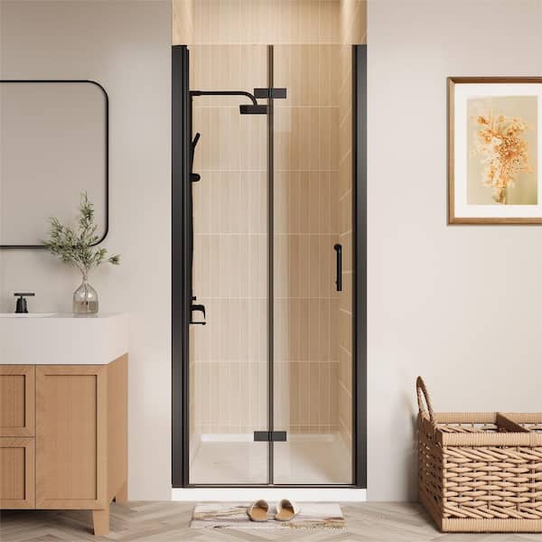 34 to 35 - 1/2 in. W x 72 in. H Bi-Fold Frameless Shower Doors in Black with Clear Glass