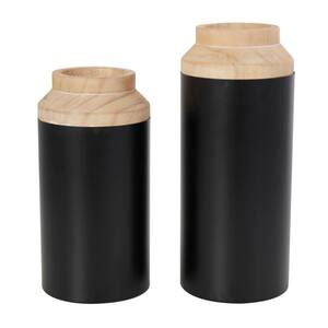 Uniquewise Black Decorative Modern Ceramic Cylinder Shape Table Vase Flower  Holder with Rope (Set of 2) QI004362.2.BK - The Home Depot