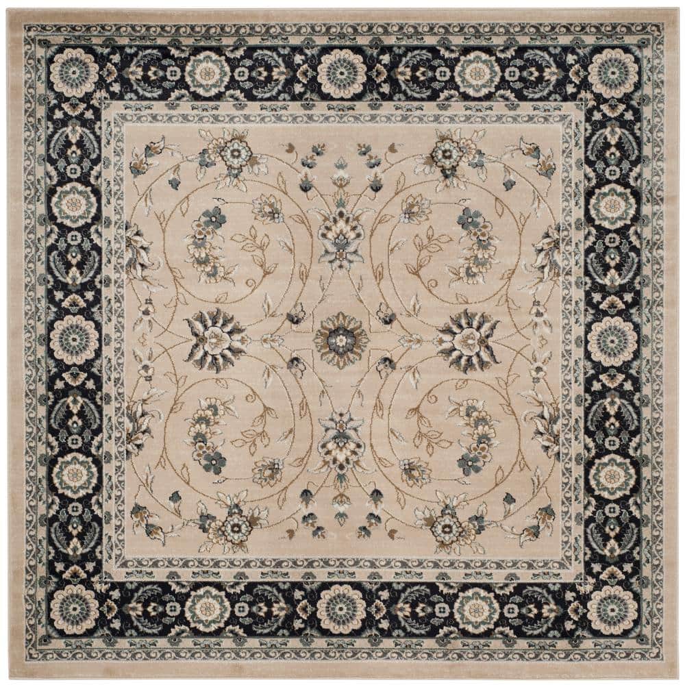 Elegant Anthracite & Light Beige 7' Square Synthetic Area Rug