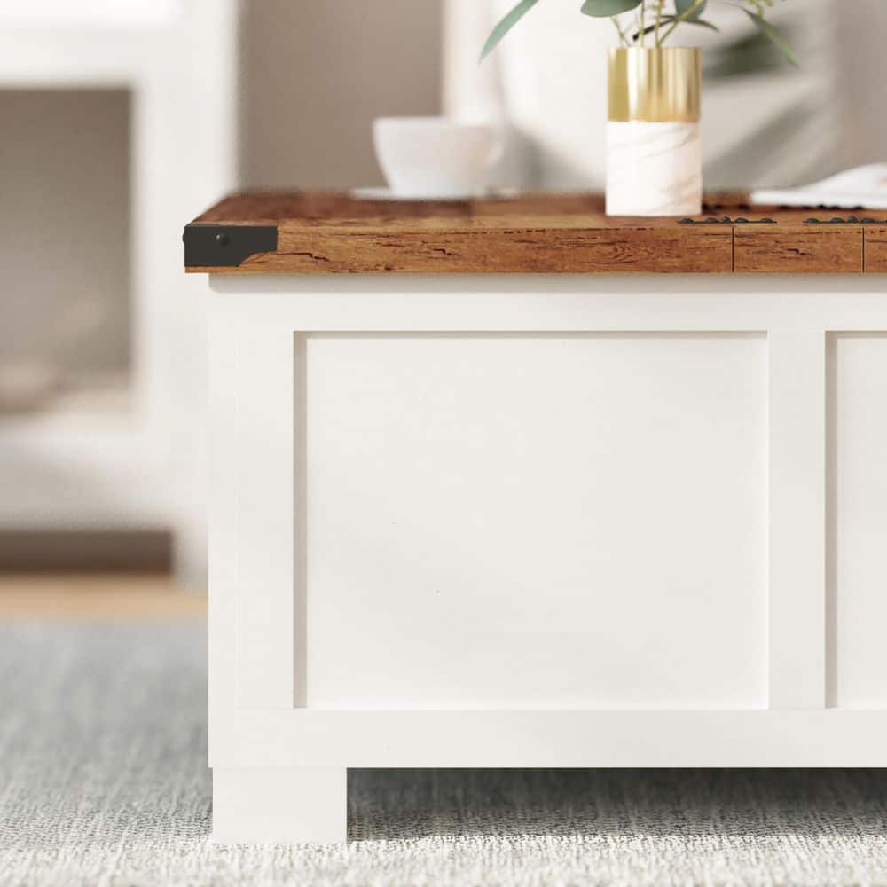 Rustic White and Oak Lift-Top Storage Coffee Table