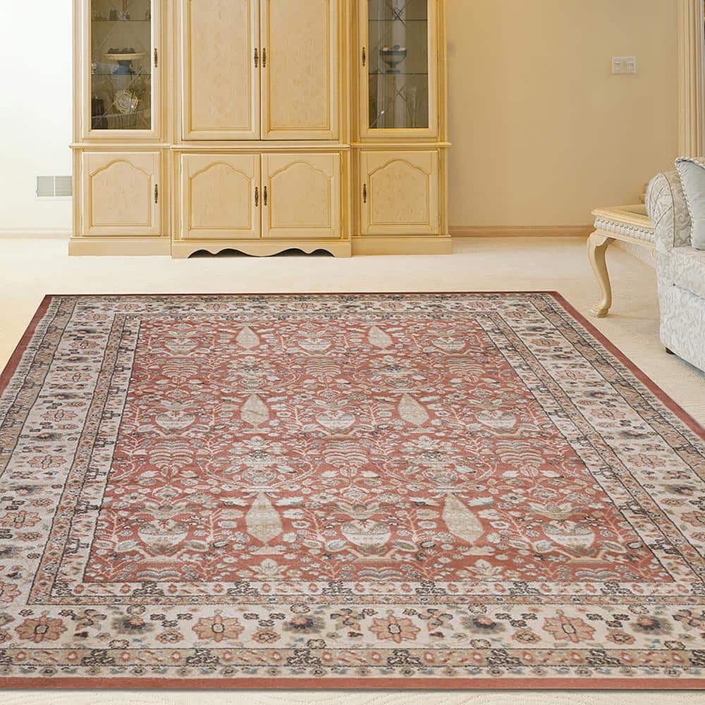 Handmade Terra Cotta Synthetic Rectangular Area Rug 5'3" x 7'3"