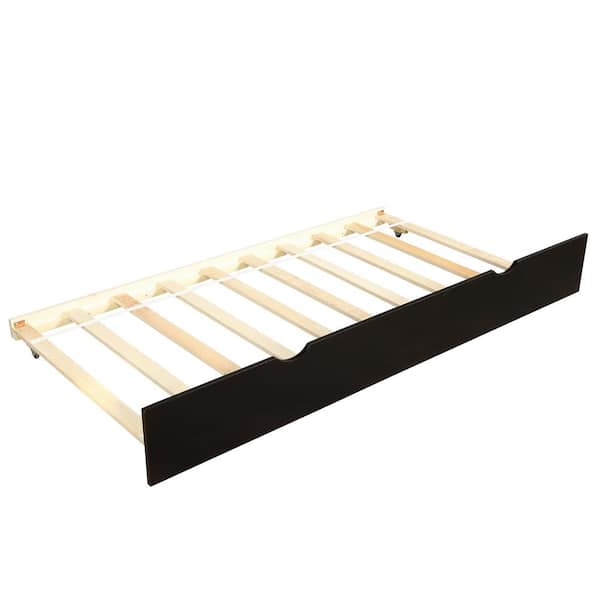 ANBAZAR Espresso Twin Size Daybed with Trundle, Wooden Daybed Frame, Wood Twin Daybed with Trundle