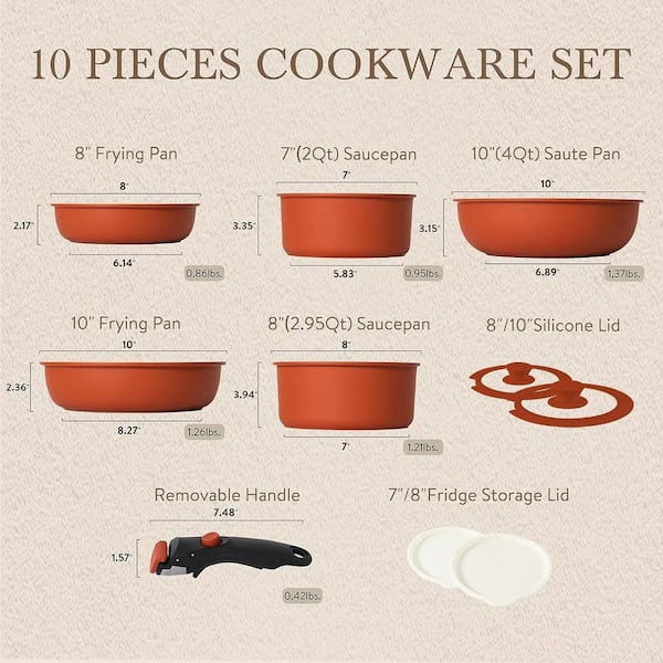 Aoibox 10-Pieces Chili Red Aluminum Induction Non-Stick Cookware Set with Removable  Handle SNPH002IN448 - The Home Depot