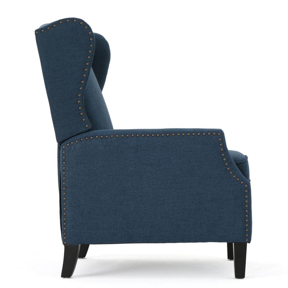 Navy Blue Handcrafted Wood Wing Chair Recliner