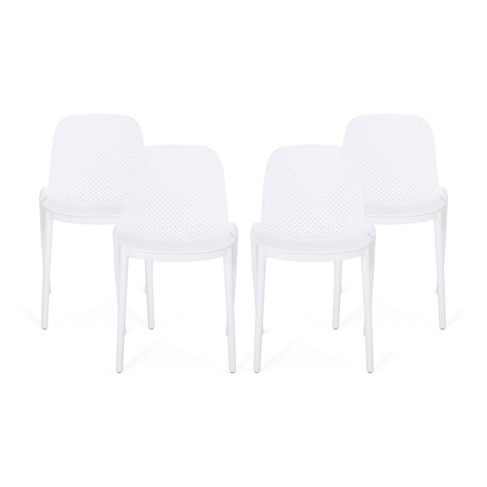 Modern Perforated White Polypropylene Outdoor Dining Chair Set of 4