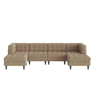 130.8 in. Square Arm 6-piece Corduroy U-Shaped Sectional Sofa in Camel