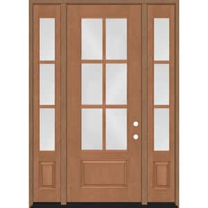 Regency 64 in. x 96 in. 3/4-6 Lite Clear Glass LH AutumnWheat Stain Mahogany Fiberglass Prehung Front Door w/Dbl 12in.SL