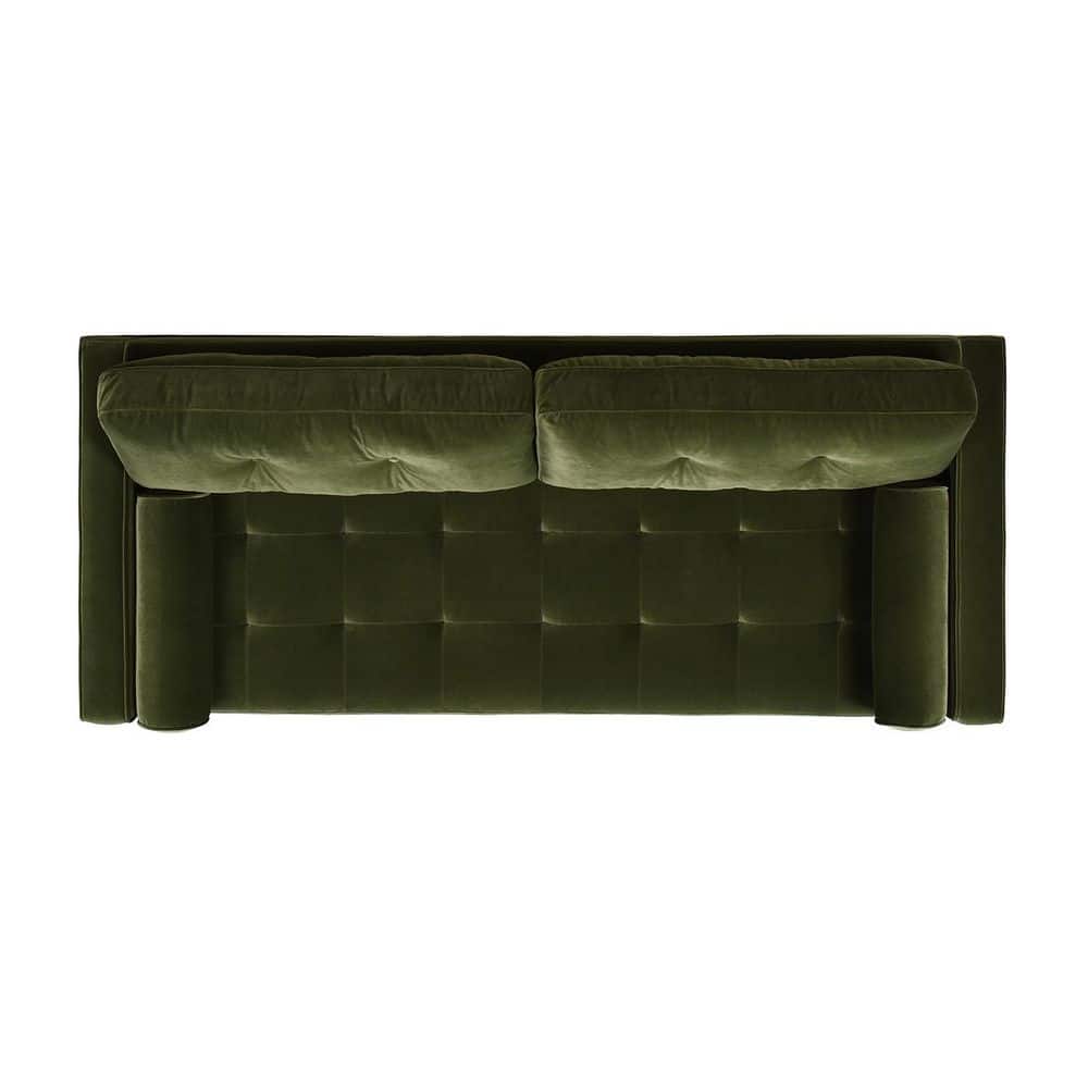 Olive Green Tufted Faux Leather Sofa with Wood Legs
