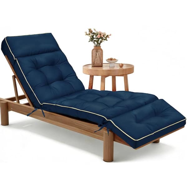 Memory Foam 74x22x4 inch Outdoor Chaise Lounge Cushion Replacement with Ties Navy Blue