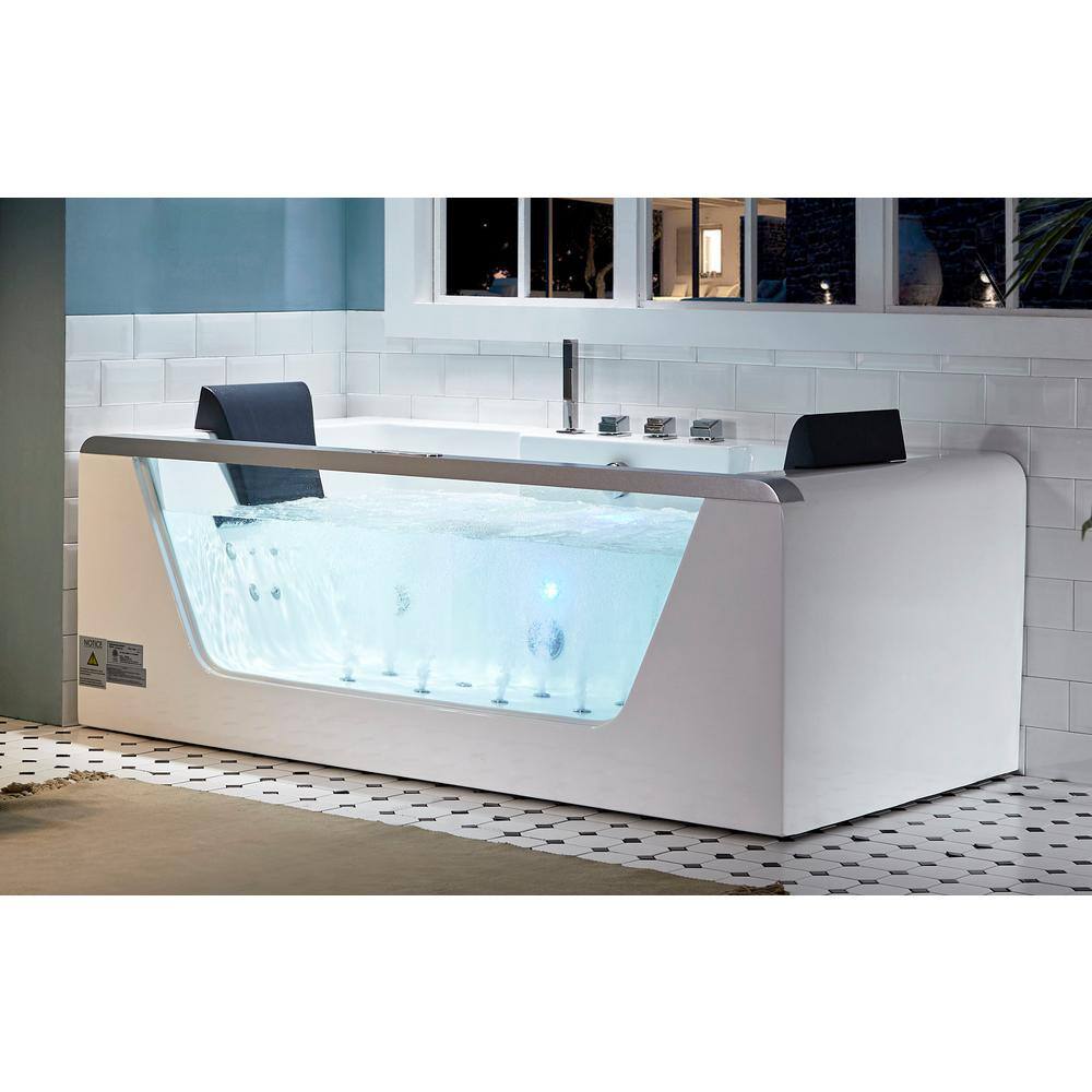 70.9'' White Acrylic Freestanding Whirlpool Bathtub with Glass Panel