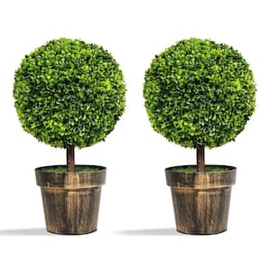 2- Pieces 22 in. Indoor Outdoor Decorative Artificial Boxwood Topiary Ball Tree, Faux Fake Tree Plant