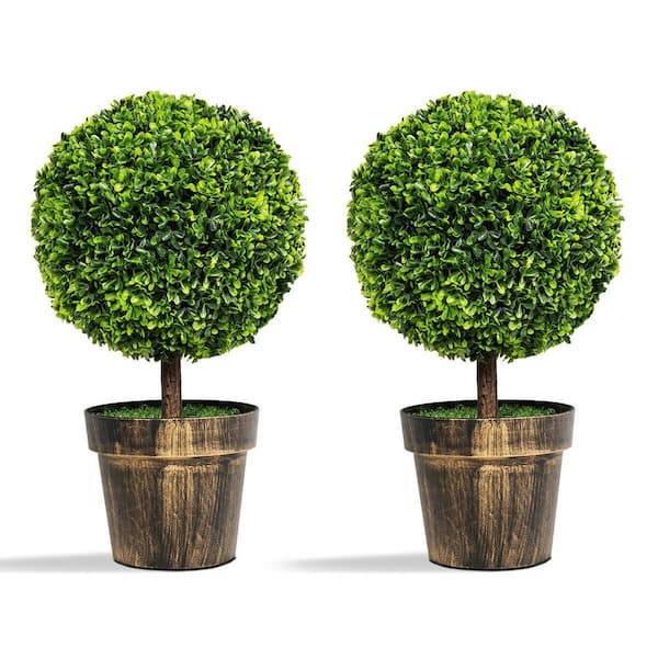 ANGELES HOME 2- Pieces 22 in. Indoor Outdoor Decorative Artificial Boxwood Topiary Ball Tree, Faux Fake Tree Plant