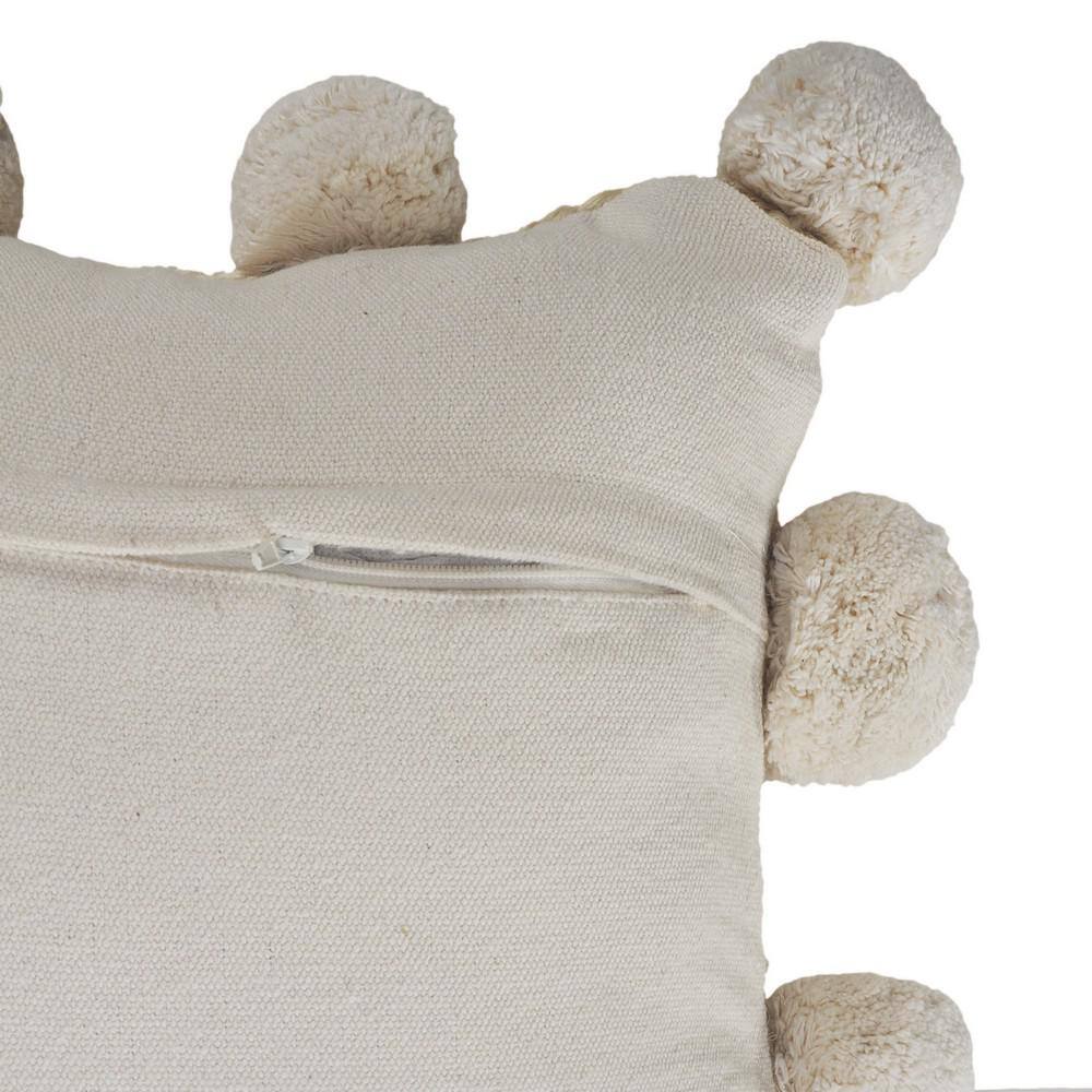 Natural Jute Square Throw Pillow with Pom Pom Border, 20" x 20"