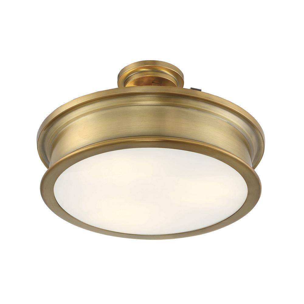 Watkins Warm Brass 16" Wide Art Deco-Inspired Semi-Flush Mount with Opal Glass Shade