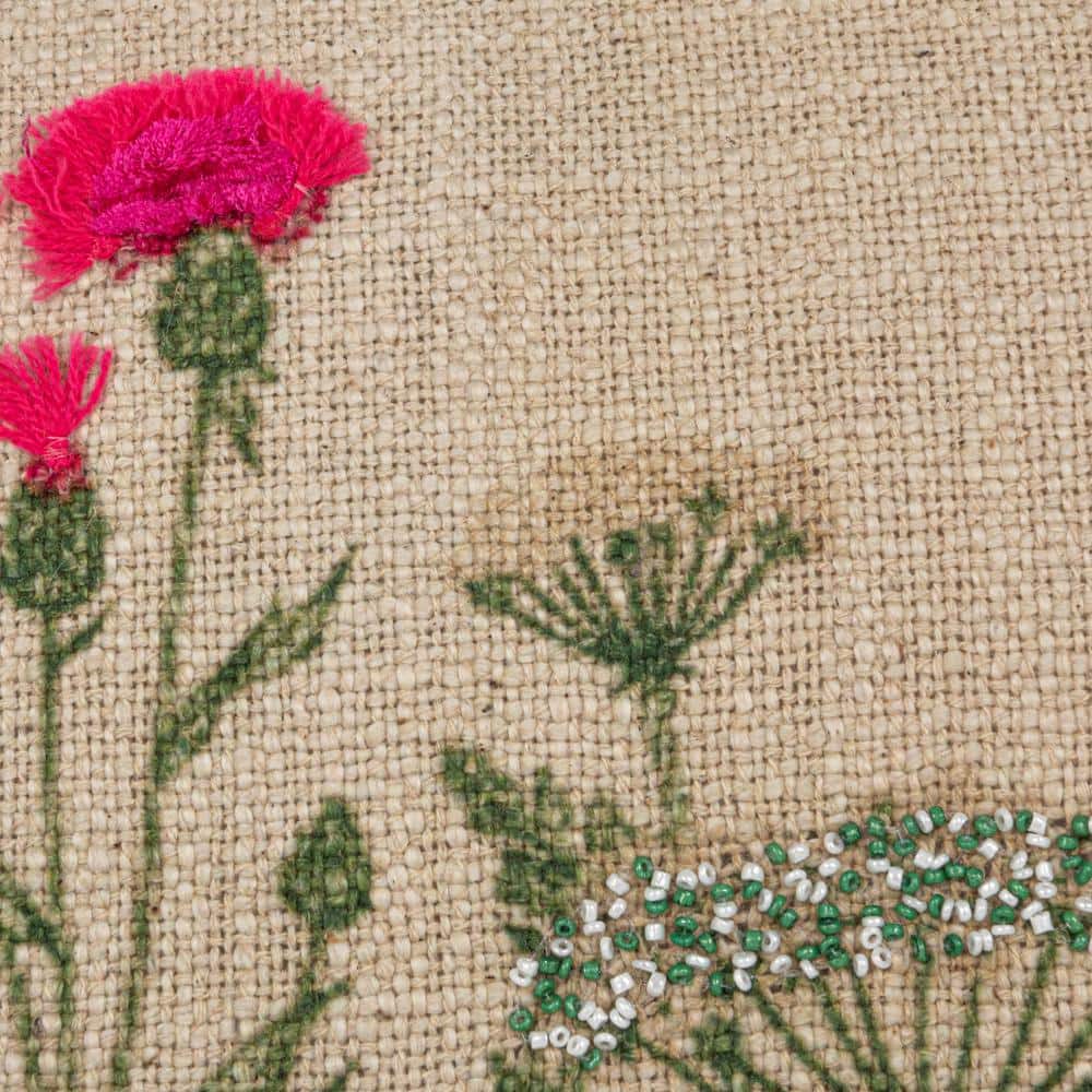 Multicolor Cotton Slub Embroidered Square Pillow