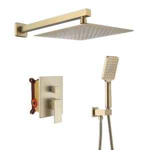 3-Spray Pattern 12 in. Wall Mount Shower System Shower Head and Functional Handheld, Brushed Gold (Valve Included)