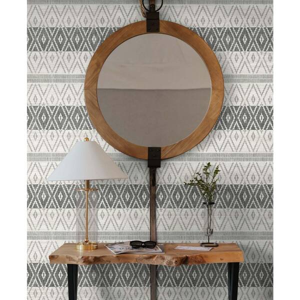 56 sq. ft. Salt and Pepper Tribal Stripe Unpasted Paper Wallpaper Roll