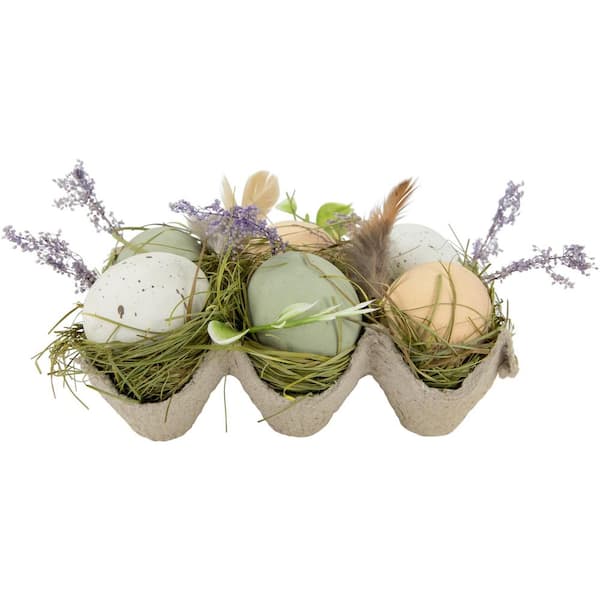 Pack of 6 Assorted Easter Eggs with Carton and Grass Decoration