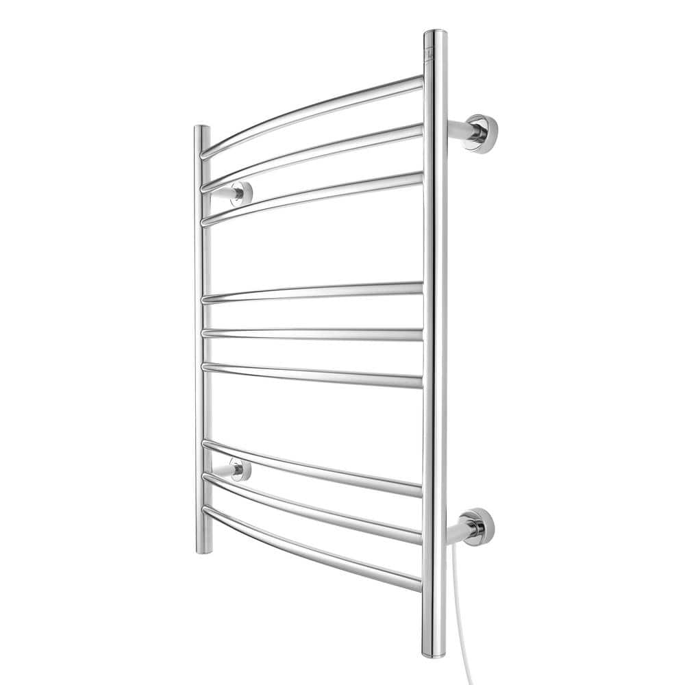 Polished Stainless Steel Wall-Mounted Curved Towel Warmer with 9 Bars
