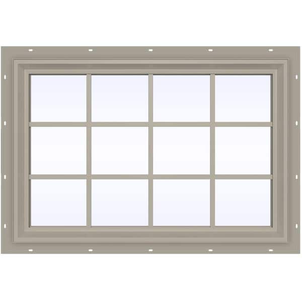 JELD-WEN 47.5 in. x 35.5 in. V-2500 Series Desert Sand Vinyl Fixed Picture Window with Colonial Grids/Grilles