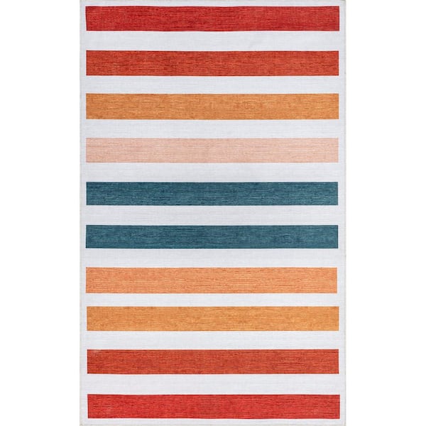 nuLOOM Colorful Striped Machine Washable Kids Multicolor 3 ft. x 5 ft. Accent Rug
